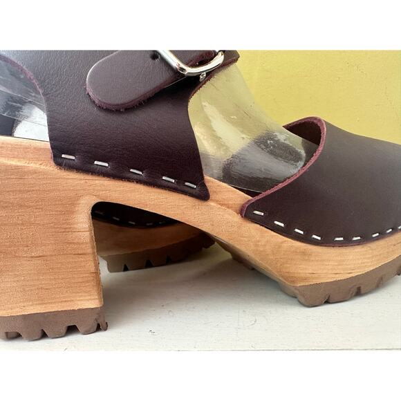 Mia ABBA Fall Clogs Slingback Heels Wine Color Wood Platform Heels sz 40 - Picture 10 of 16